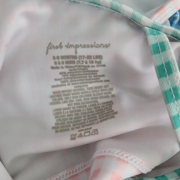 Baby girl bathing suit bundle onepiece strawberry plaid bikini sz 6-9M - Picture 8 of 10